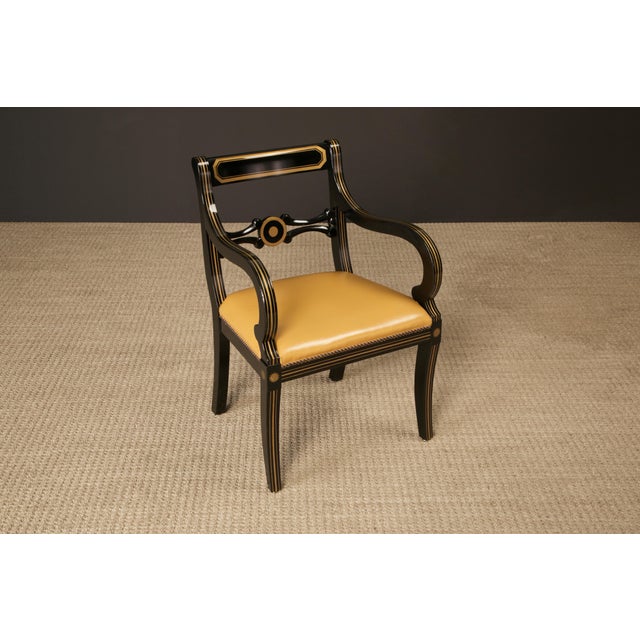 Maison Jansen Attributed Leather and Gilt Regency Armchairs, Restored, c. 1940s - A Pair For Sale - Image 9 of 12