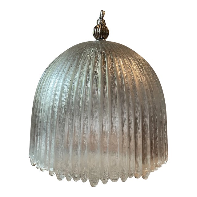 Large Midcentury Glass Dome Pendant Light For Sale
