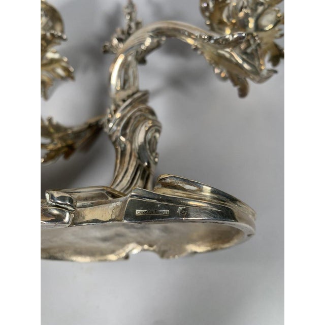 Pair of Rococo Style Silvered Bronze Candelabra, 19th Century, Louis XV Style For Sale - Image 9 of 11