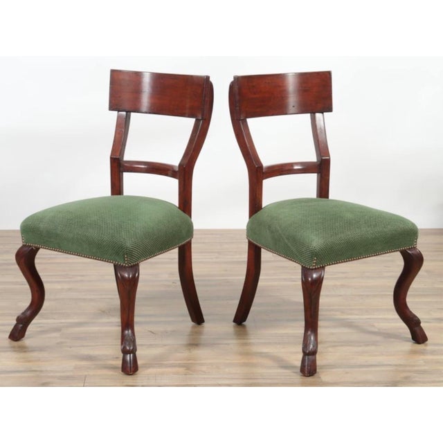 Traditional 1930s 8 Regency Style English Mahogany Cloven Hoof Footed Dining Chairs For Sale - Image 3 of 10