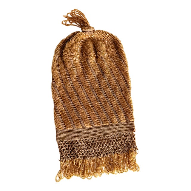 Vintage 1920s Art Deco Amber Beaded Reticule Purse For Sale