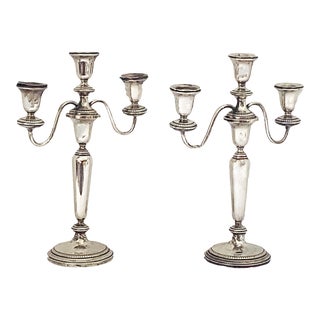 Sterling Silver Three Arm Candle Holders - a Pair For Sale