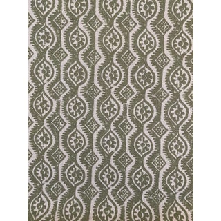 Blithfield Small Damask Linen Blend Fabric Green and Neutral 1 2/8 Yards For Sale