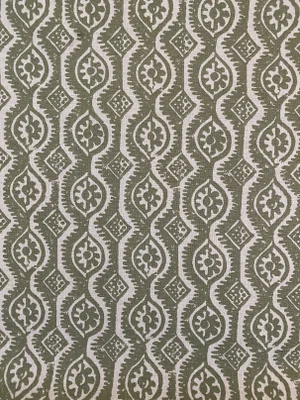 Blithfield Small Damask Linen Blend Fabric Green and Neutral 1 2/8 Yards