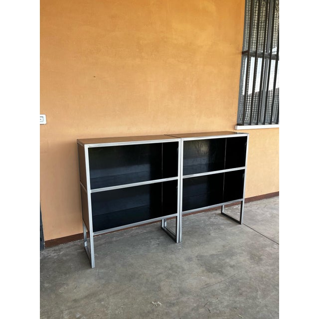 Vintage Baxter Bookcases in Black Leather and Steel, 1990s, Set of 2 For Sale - Image 4 of 16