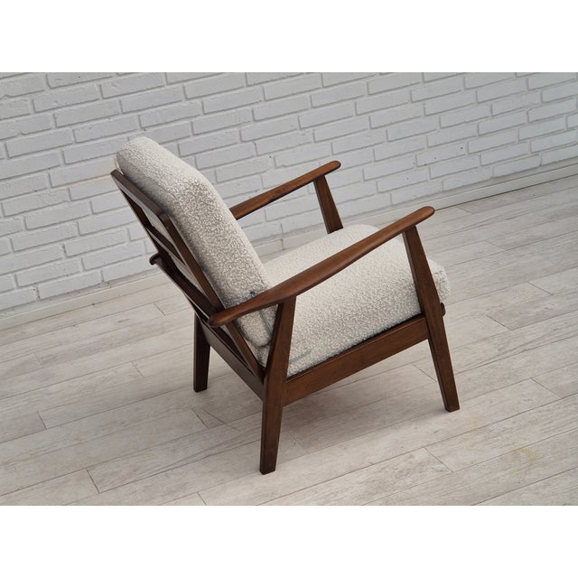 Danish Armchair in White Furniture Fabric & Beech, 1960s For Sale - Image 6 of 18