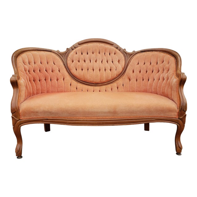 Victorian Orange Tufted Velvet Carved Loveseat Chairish