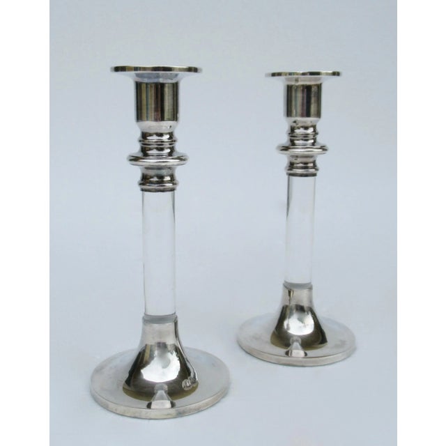 Vintage Karl Springer-Style, Exclusively for Lord & Taylor Silver Plate & Lucite Candle Holders -A Pair For Sale - Image 4 of 13