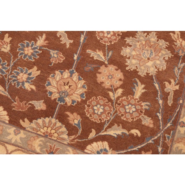 Art Nouveau 1990's Floral Pak-Persian Brown/Beige Wool Rug - 6'2'' X 9'2'' For Sale - Image 4 of 9