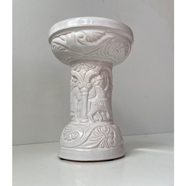 Baptismal Font Candleholder in White Glazed Terracotta by L. Hjorth, 1950s For Sale - Image 6 of 9