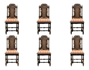 19th Century Renaissance Revival Carved Oak Dining Side Chairs - Set of 6