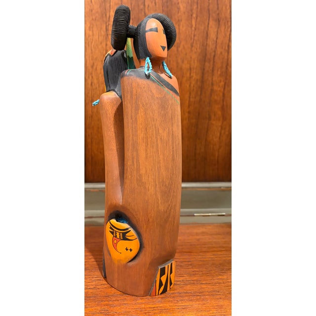 1980s Very Rare 13" Double Kachina Long-Haired Hopi Maiden by Randall Sahmie Hand Carved! For Sale - Image 4 of 16