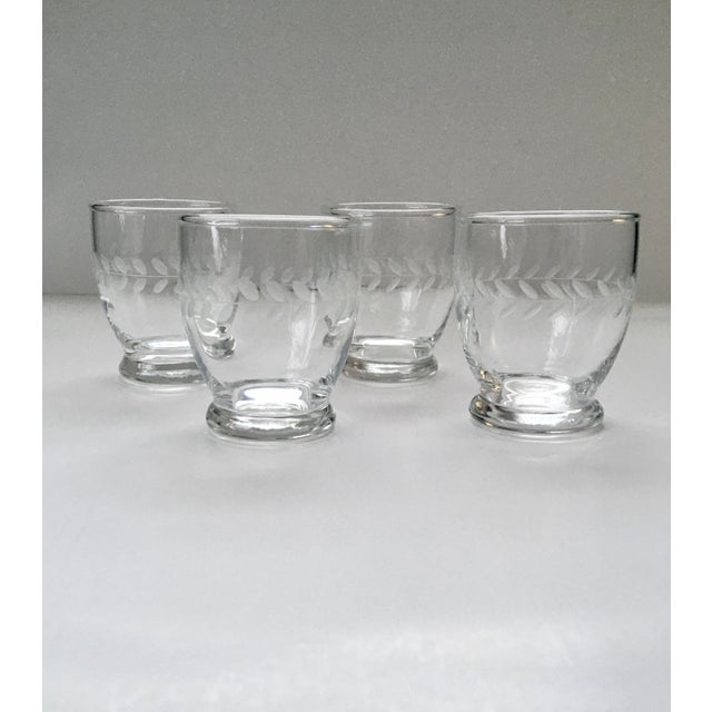 Transparent Mid 20th Century Laurel Wreath Etched Glass Juice Glasses- Set of Four For Sale - Image 8 of 9