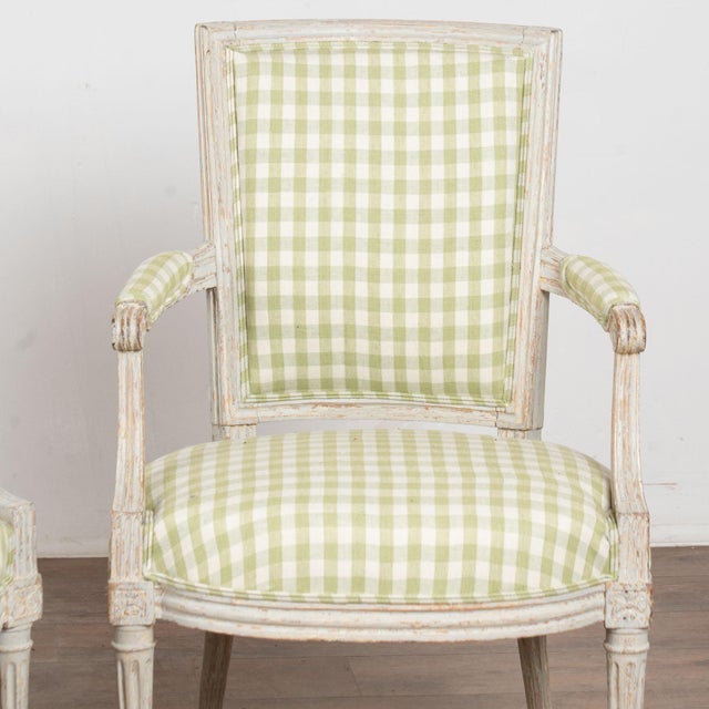 Gray Pair Late 19th Century Swedish Gustavian Gray Painted Armchairs For Sale - Image 8 of 16