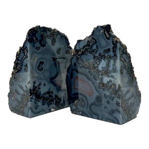 Large Blue Agate Natural Stone Bookends - A Pair