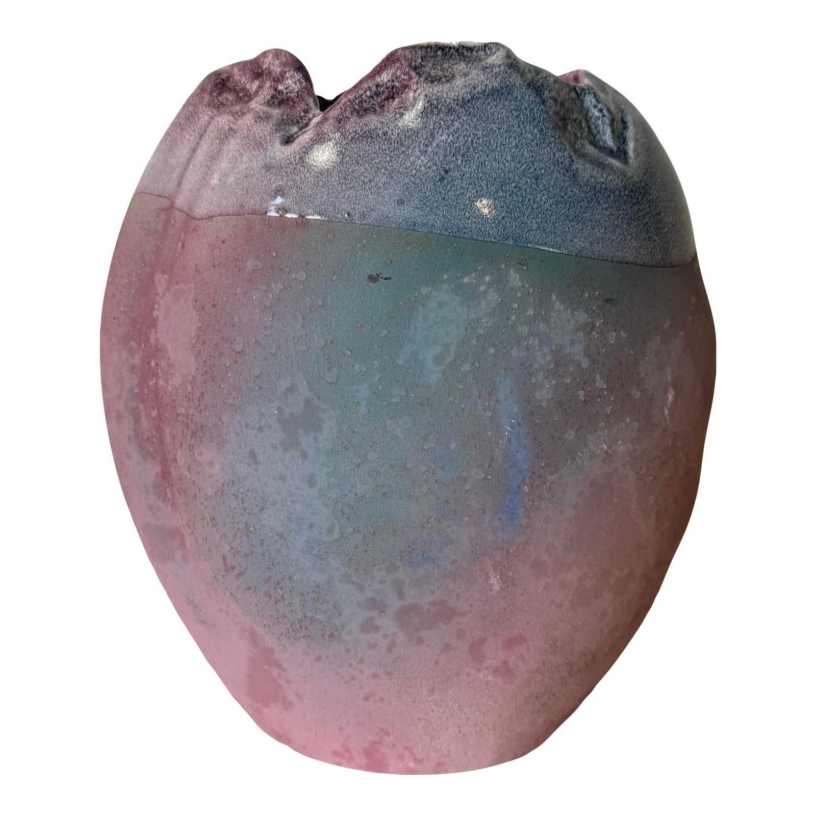 1980-s-tony-evans-raku-pottery-vase-pink-and-blue-glaze-chairish