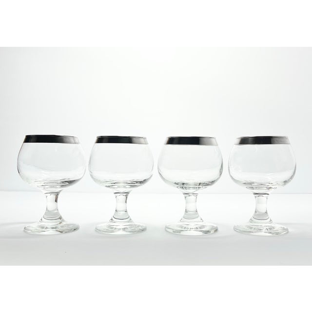 1950s MCM Dorthy Thorpe Set of 4 Silver Band Brandy Snifter Glasses 4 1/8” 6oz Good vintage condition. No chips, cracks,...
