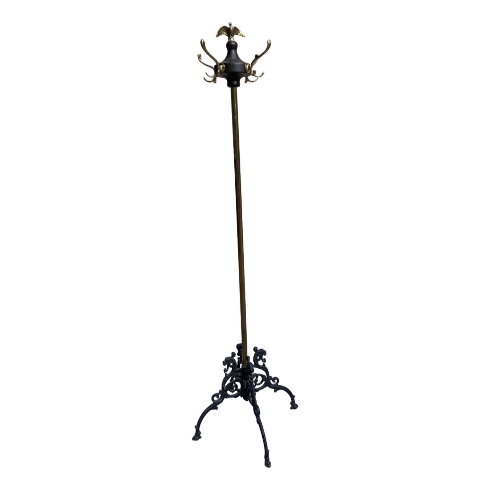 Antique Victorian Federal Style Brass, Wood, and Wrought Iron Coat Rack ...