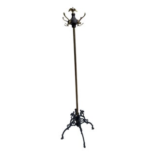 Antique Victorian Federal Style Brass, Wood, and Wrought Iron Coat Rack With Eagle Finial For Sale