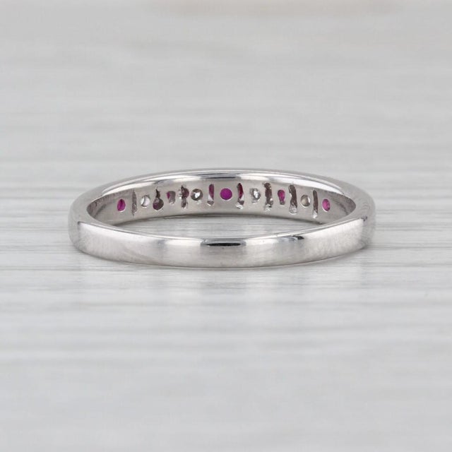 Metal 0.40ctw Diamond Ruby Wedding Band 14k White Gold Size 6.5 Stackable Wedding Band For Sale - Image 7 of 7
