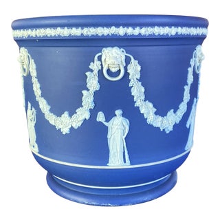 Late 19th Century Wedgwood Cobalt Blue Jasperware Jardiniere For Sale