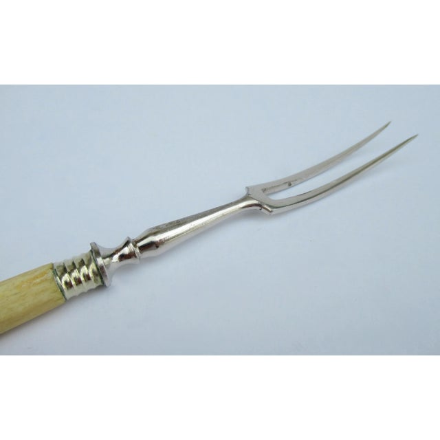 Silver Vintage English Silver and Bone-Carved Handled Long 2-Pronged Forks for Appetizer/Pickling -6 Pieces For Sale - Image 8 of 12