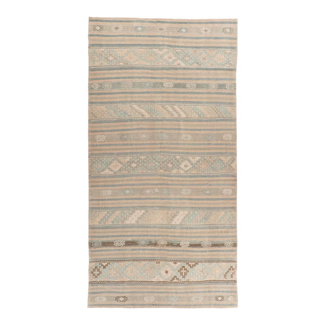 Vintage Circa 1940 Tan Turkish Kilim Flatweave Rug 5ft 1in X 11ft 2in For Sale