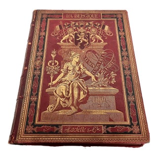 Antique 1888 French Large Leather Bound Book "La Belgique" For Sale
