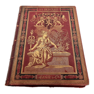 Antique 1888 French Large Leather Bound Book "La Belgique"