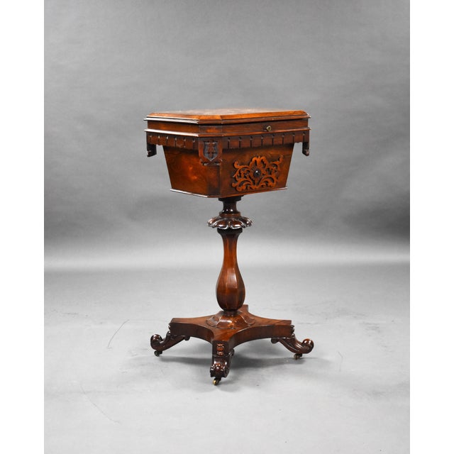 For sale is a good quality William IV rosewood tea poy, opening to a fitted interior retain its original glass bowls,...