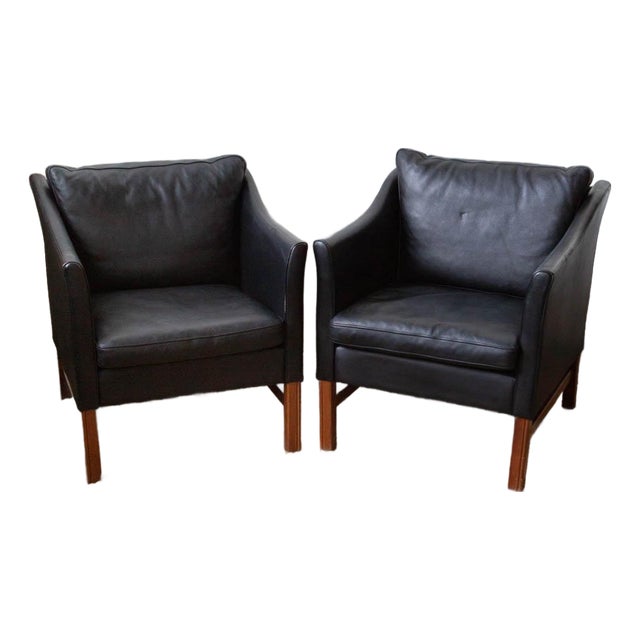 1970s Danish Skippers Møbler Leather Lounge Chairs - A Pair For Sale
