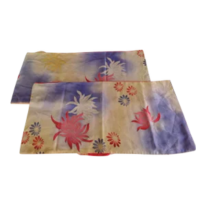 Vintage Silk Floral Kimono Sleeves Double-Sided Textiles - Set of 2