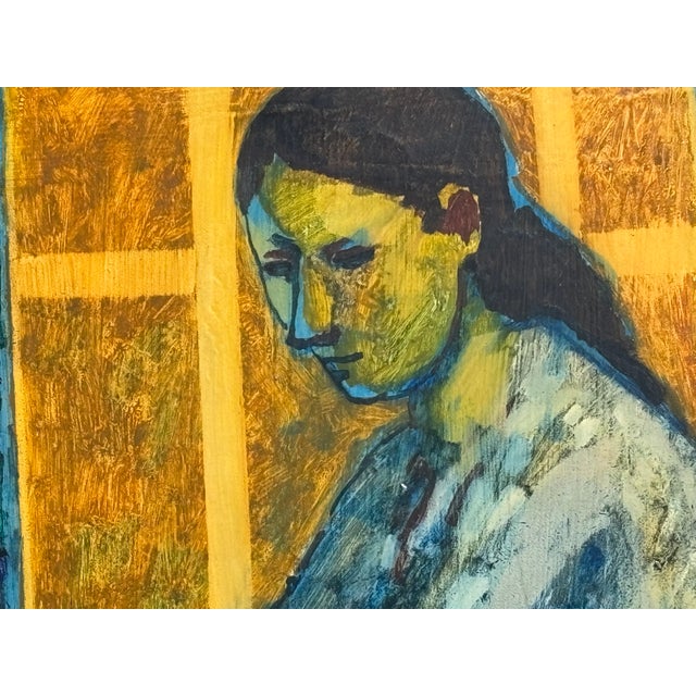 Mid-Century Modern Original Mid-Century American Original Oil on Canvas Interior Scene - Portrait of a Lady - 1961 For Sale - Image 3 of 9