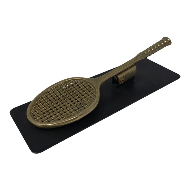 Vintage 80s Brass Tennis Racket Clip For Sale
