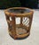 Cute vintage rattan side or end table featuring leather bindings throughout. The sides have a lattice design with 2...