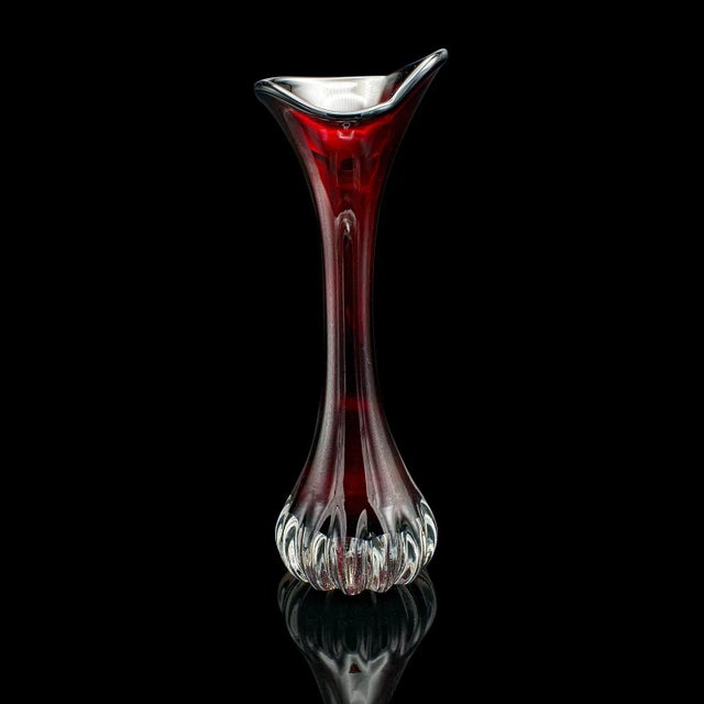 This is a vintage art vase. A Swedish, glass stem sleeve, dating to the mid 20th century, circa 1960. Exceptional colour...