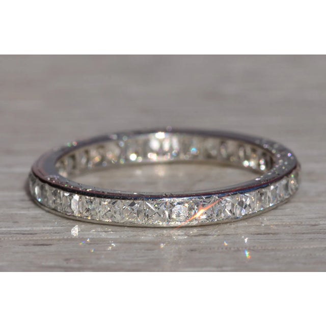 Contemporary The Falgarwood: Ladies Antique Platinum Wedding Band set with French Cut Diamonds For Sale - Image 3 of 10