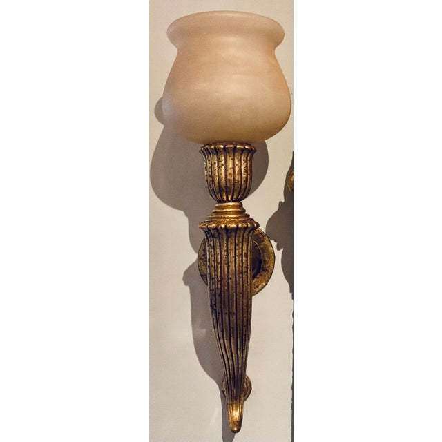 1990s Myran Allan Luxury Lighting Neoclassical Bronze and Sconces Pair For Sale - Image 5 of 7