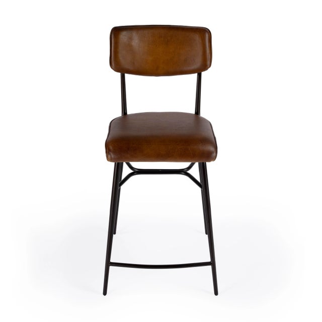 Spritely Home Accent Furniture Odessa Square Leather 26.5" Counter Stool, Medium Brown For Sale - Image 4 of 8
