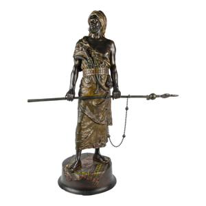 1920s Art Déco Persian Warrior Cold-Painted Bronze Sculpture Attributed to Franz Bergmann, Austria