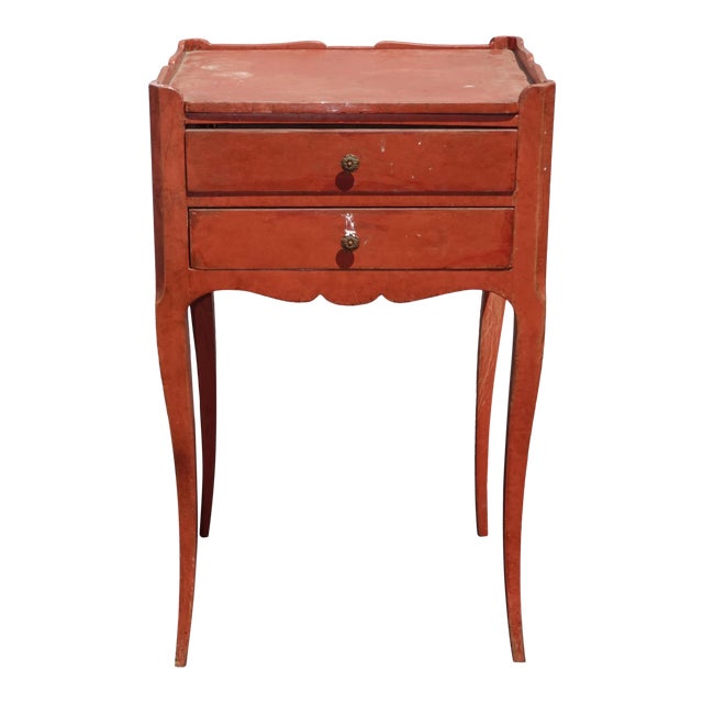 Vintage French Country Red Side Table Nightstand Farmhouse Rustic