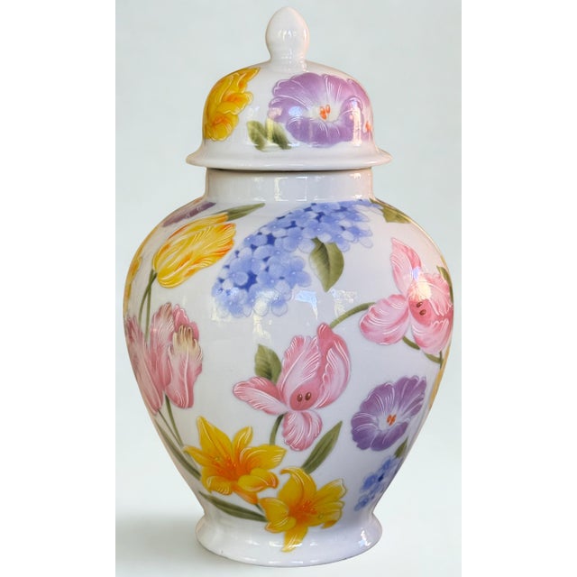 White Vintage Made in Japan Floral Motif Ginger Jar For Sale - Image 8 of 8