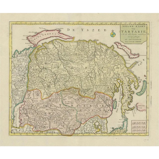 Antique Map of Siberia and Chinese Tartary with Original Hand Coloring, 1732 For Sale