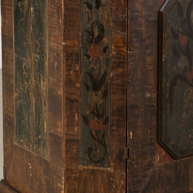 Brown Original Hand-Painted Pine Folk Art Two-Door Armoire Dated 1793 For Sale - Image 8 of 10