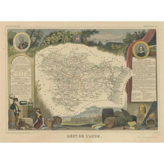 Antique Map of the Department of Aude For Sale