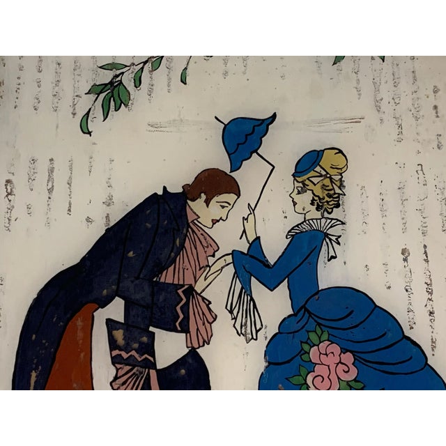 Victorian Early 20th Century Art Deco Reverse Painted Glass Courting Scene: Victorian Picture For Sale - Image 3 of 9