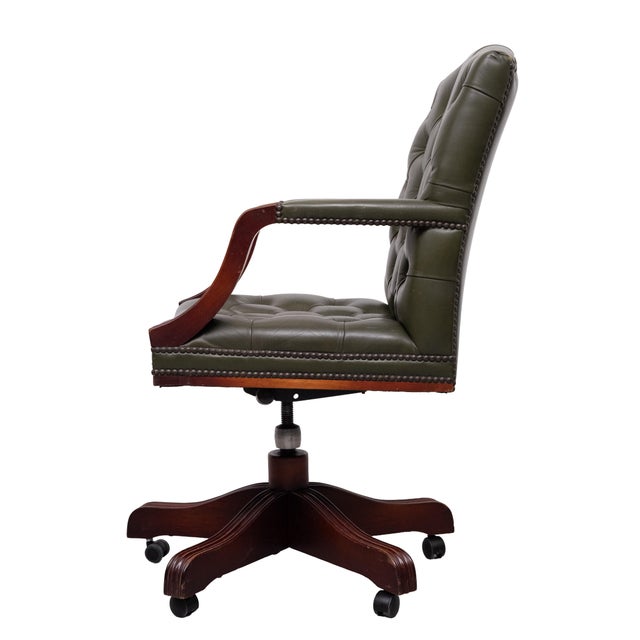Chesterfield Green Tufted Leather Desk Chair from Wade, England, 1960s For Sale - Image 4 of 15