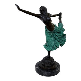 Art Deco Style Dancer Sculpture With Marble Base For Sale
