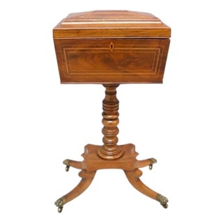 English Rosewood Tea Caddy With Satinwood Banding & Claw Feet 19thC For Sale