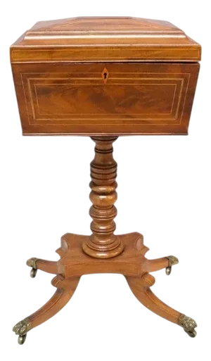 English Rosewood Tea Caddy With Satinwood Banding & Claw Feet 19thC